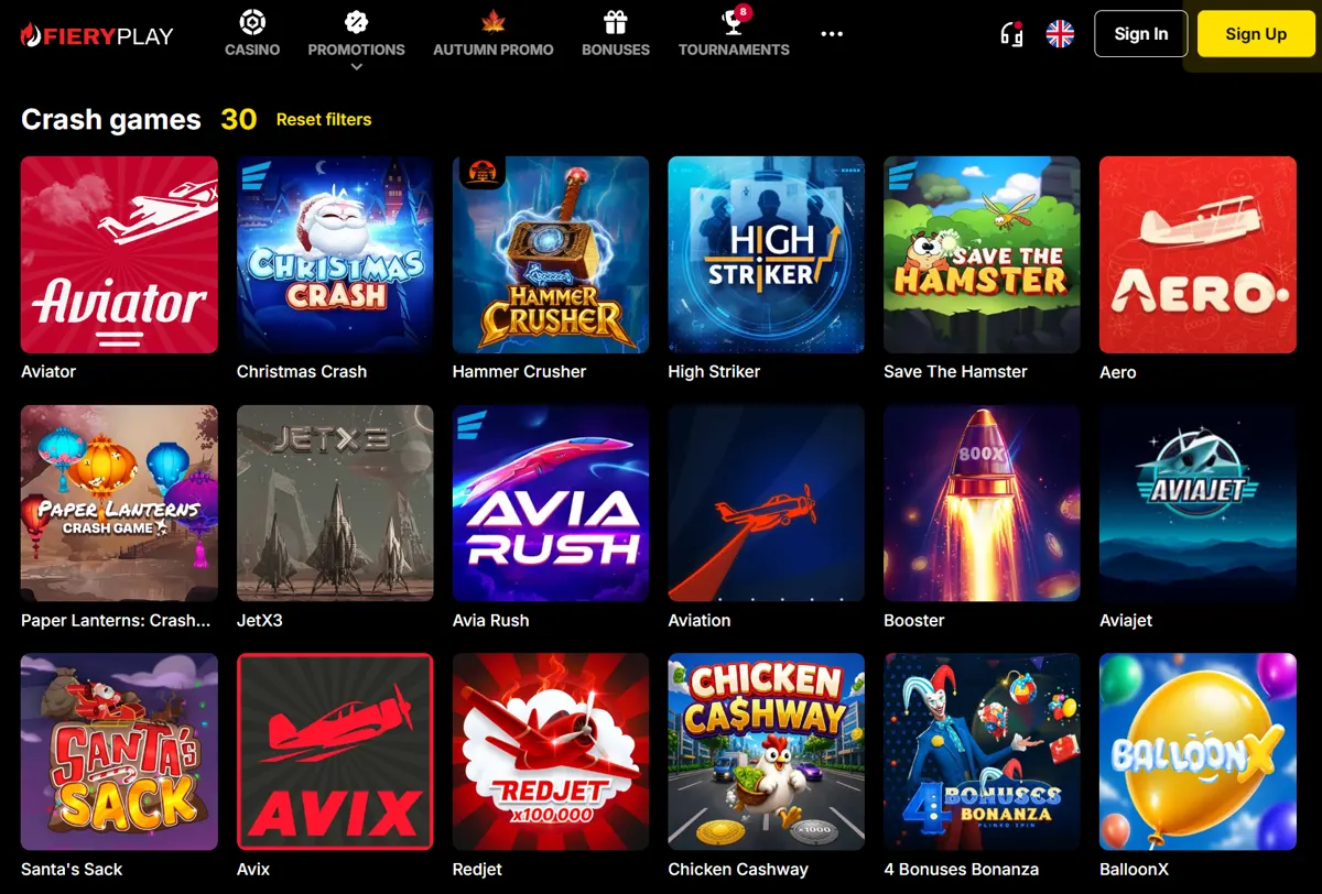 Crash-spil hos FieryPlay, blandt andet Aviator