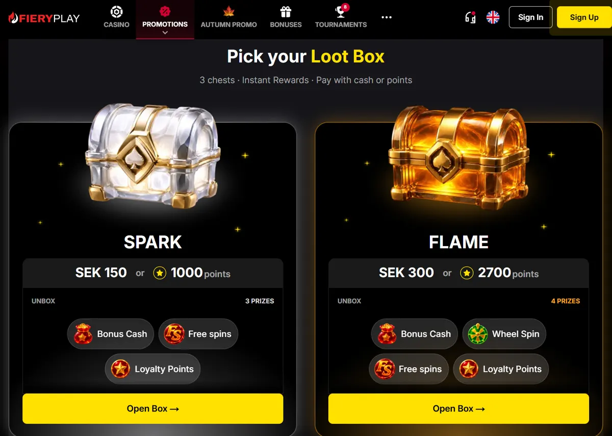 FieryPlays lootboxar Spark och Flame