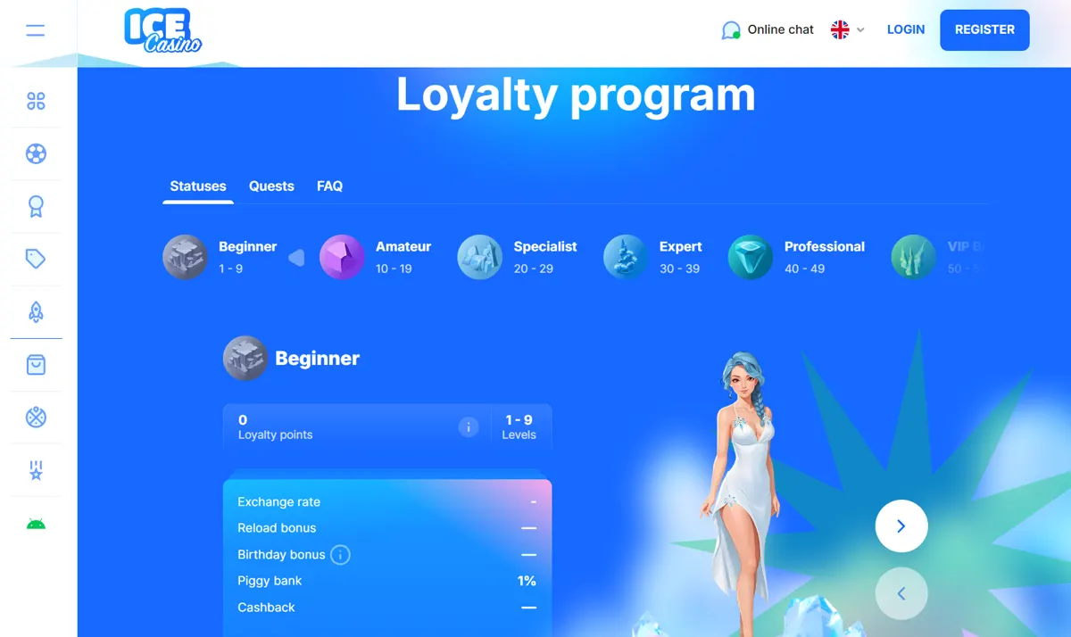 Ice Casinos loyalitetsprogram med ti statusniveauer