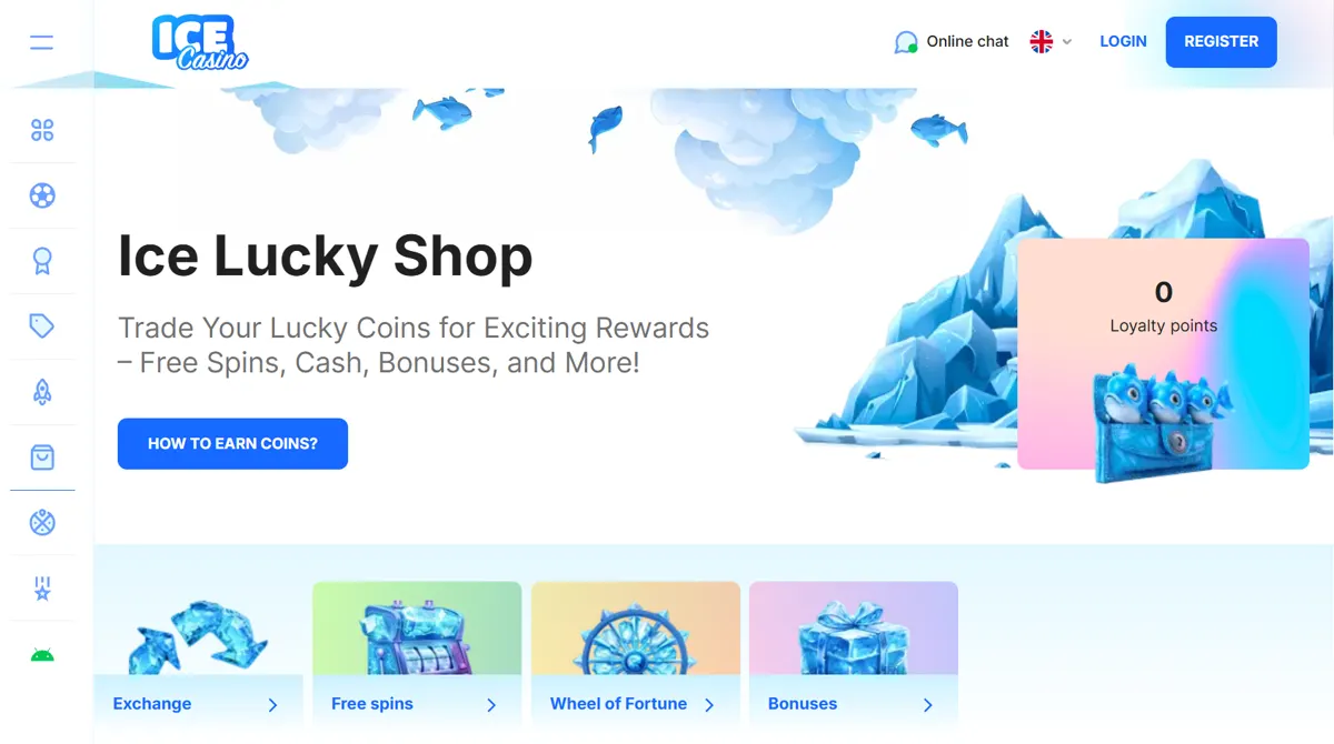 Ice Lucky Shop, hvor Lucky Coins byttes til belønninger