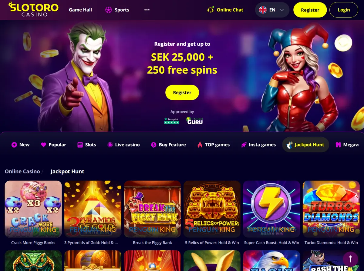 Slotoros välkomsterbjudande: 25 000 kr och 250 free spins