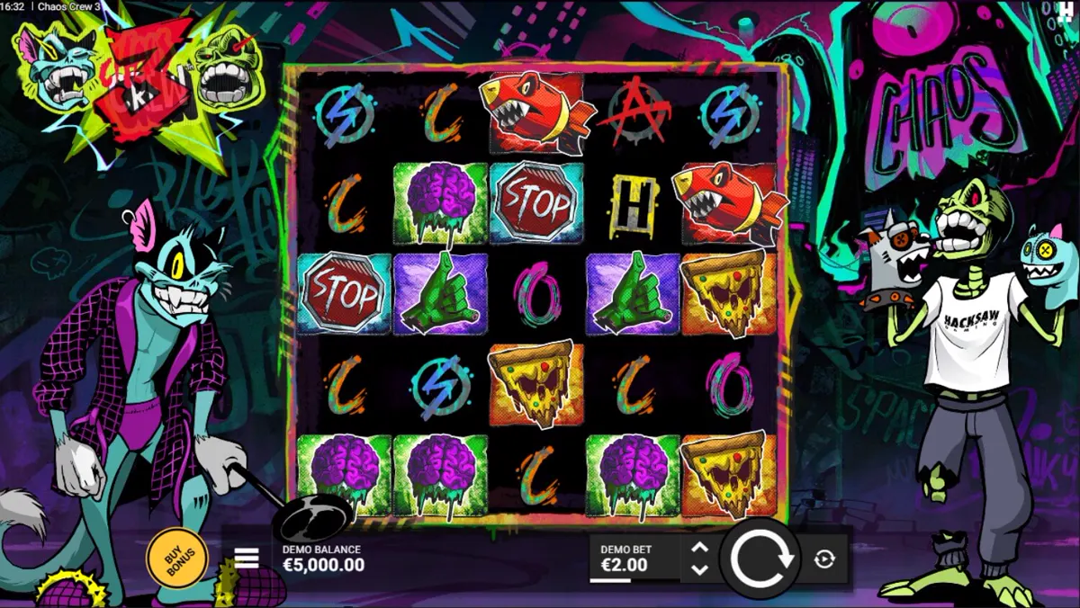 Chaos Crew slot by Hacksaw Gaming in demo mode