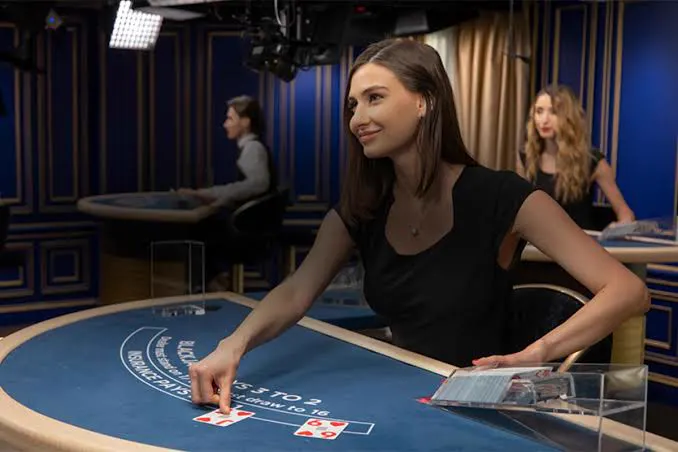 Live blackjack table with a live dealer