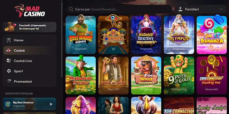MadCasino slot lobby (Italian-language version)
