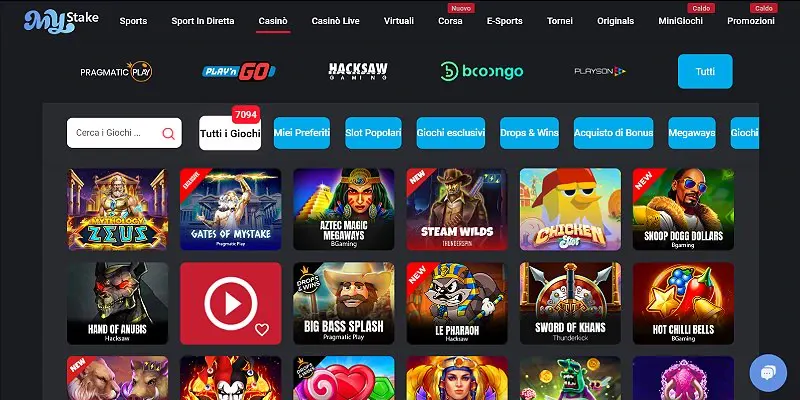 MyStake casino lobby (Italian-language version)